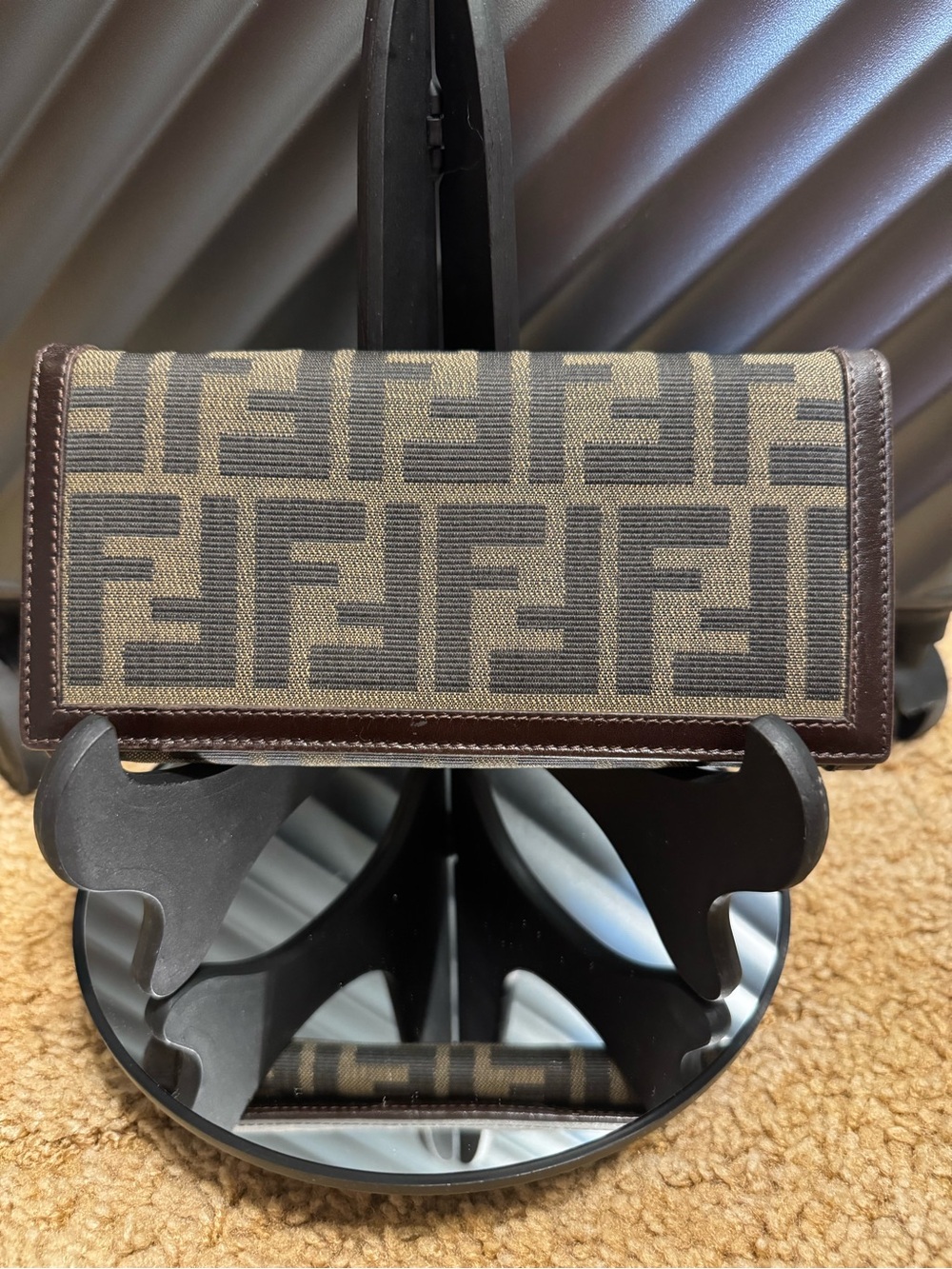Fendi Zucca Canvas Continental Wallet in Tan & Brown